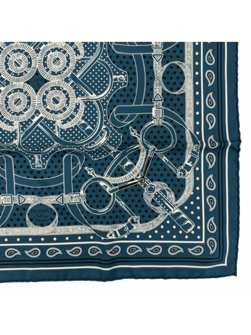 Hermes Carre 55 Apron Dole Bandana Silk 100% Scarf Blue